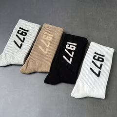 Men's Number Pattern Crew Socks Breathable Cotton Blend Casual Unisex Sock