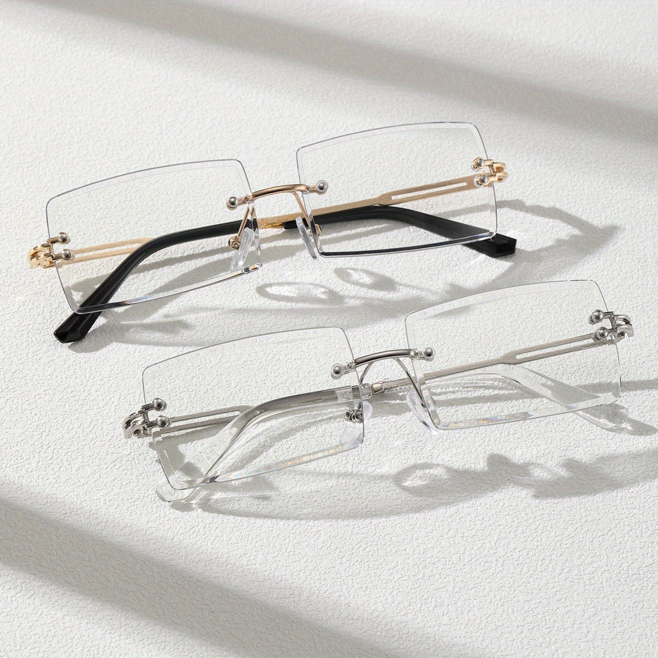 2 Pack Men's Metal Rimless Casual Sunglasses Flat Lens