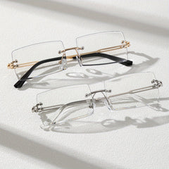 2 Pack Men's Metal Rimless Casual Sunglasses Flat Lens