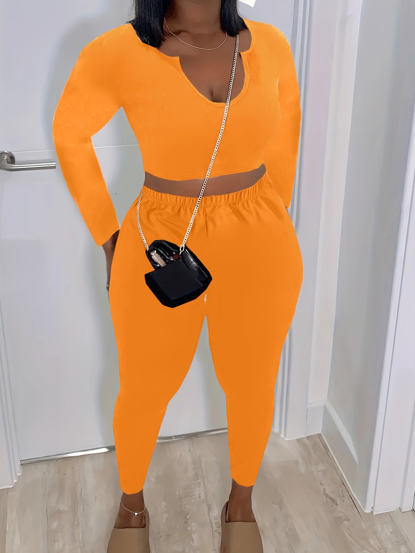 Sexy Two Piece Set Short Sleeve Crop Top & Pants Outfit