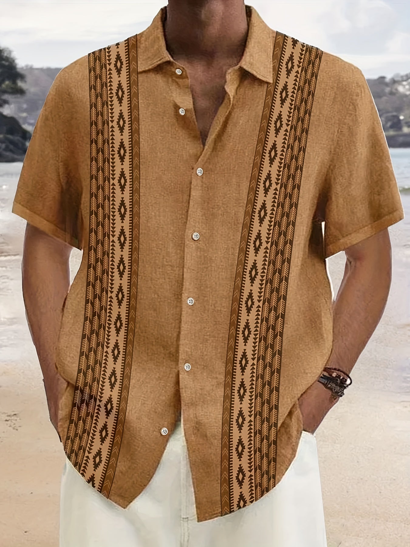Retro Style Stripe Print Men's Casual Short Sleeve Shirt