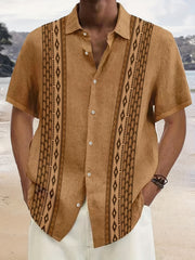 Retro Style Stripe Print Men's Casual Short Sleeve Shirt
