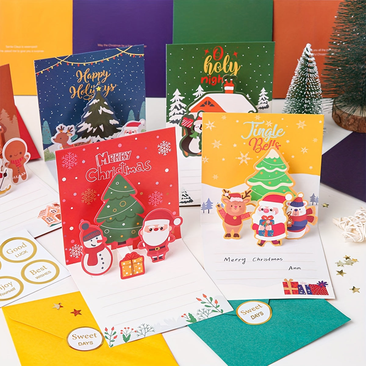 Christmas Folding DIY Card Cartoon Thank You Blessing Message 3D Greeting Card