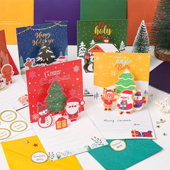 Christmas Folding DIY Card Cartoon Thank You Blessing Message 3D Greeting Card