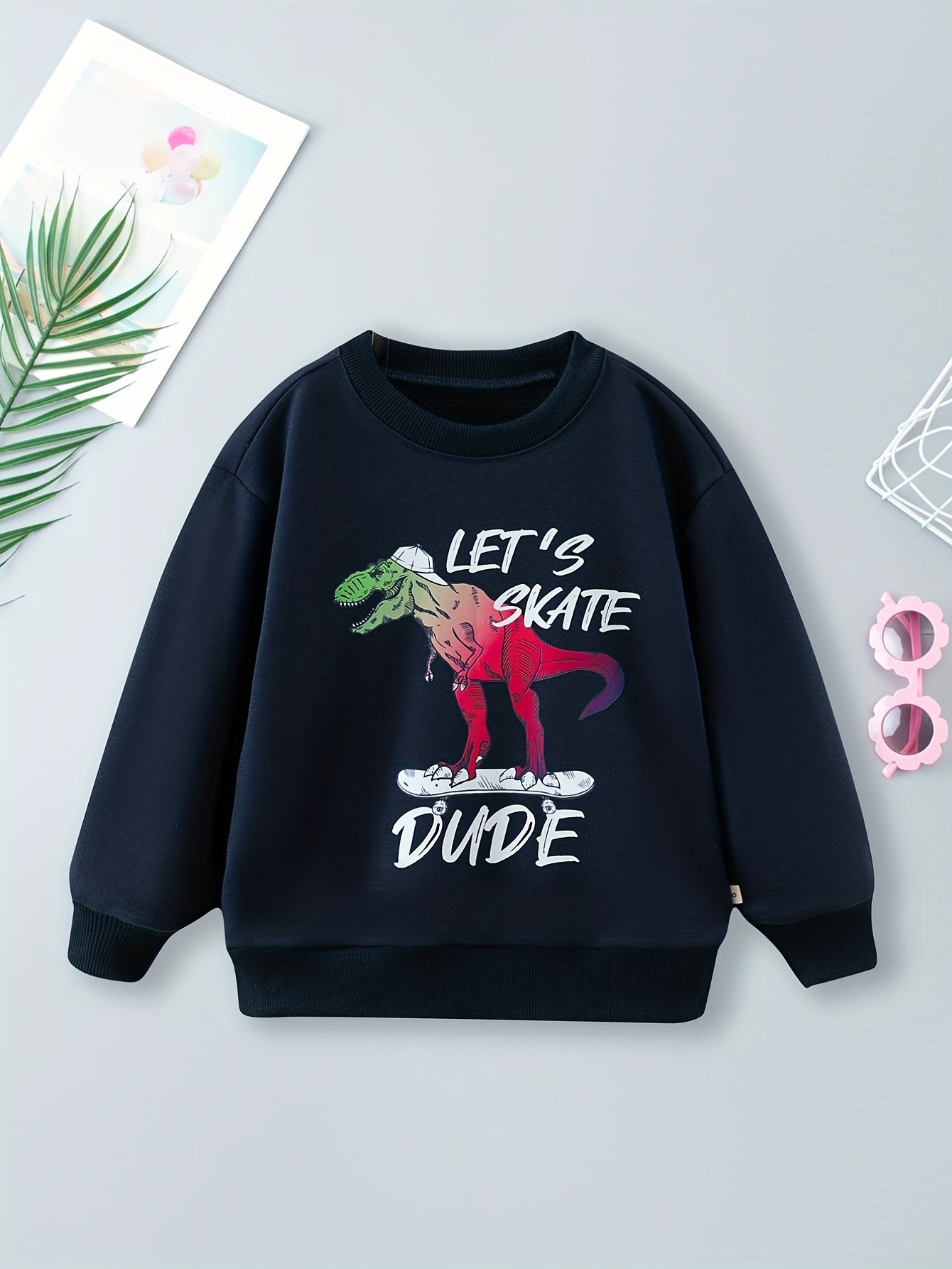 Space Alien Print Boys Casual Pullover Sweatshirt Long Sleeve Crew Neck Tops