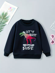 Space Alien Print Boys Casual Pullover Sweatshirt Long Sleeve Crew Neck Tops