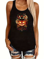 Halloween Jack O' Lantern Tank Top Sleeveless Crew Neck Women's Clothing