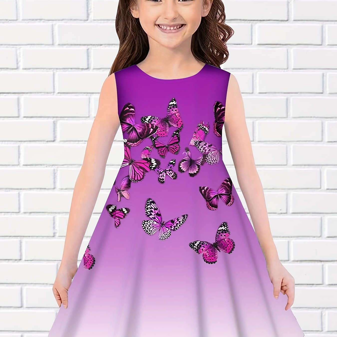 Princess Dress for Girls Gradient Butterfly 3D Print Sleeveless Summer Clothing
