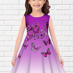 Princess Dress for Girls Gradient Butterfly 3D Print Sleeveless Summer Clothing
