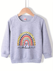 Leopard Rainbow Sweatshirt Girls Round Neck Pullover Tops
