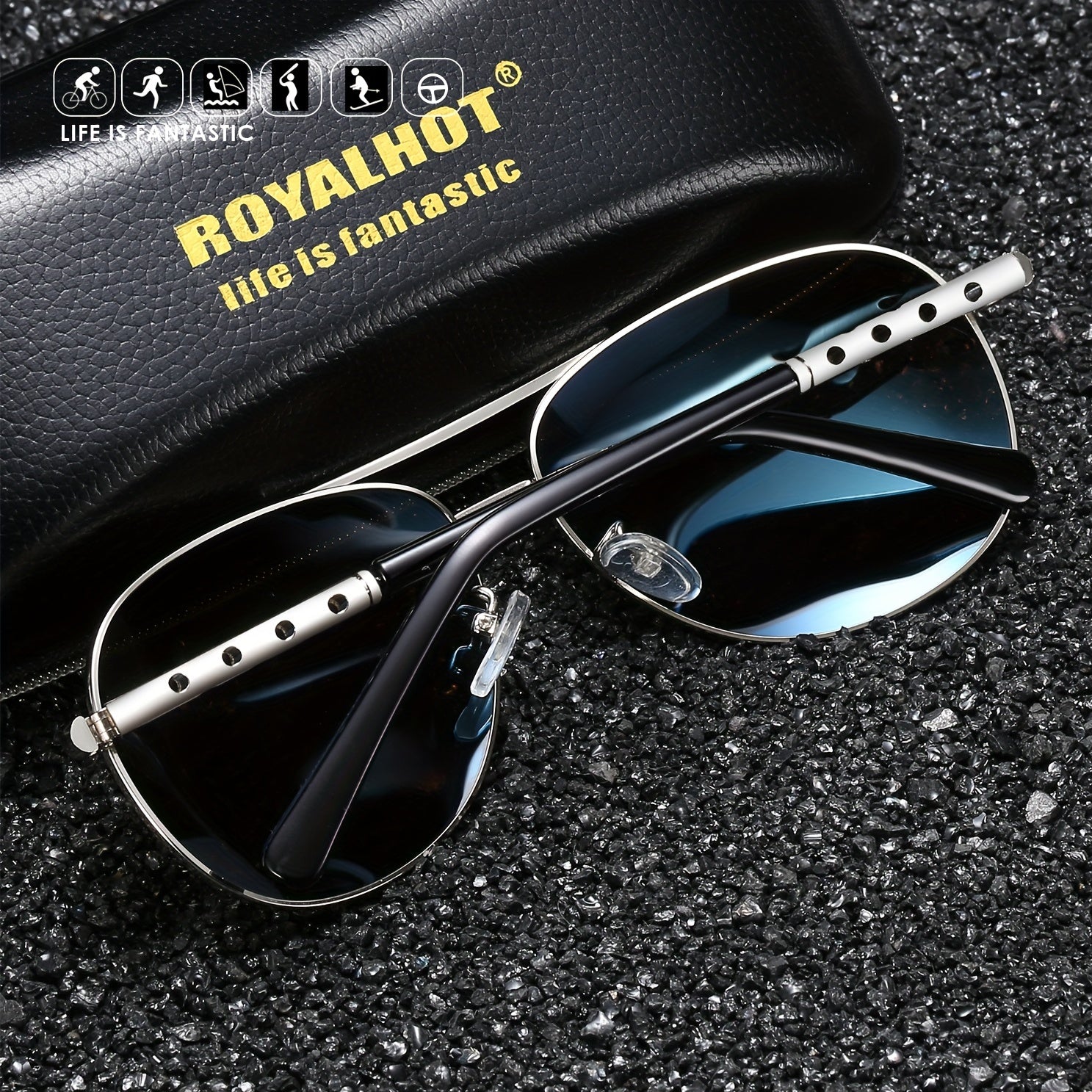 RoyalHot Pilot Frog Mirror Metal Polarized Sunglasses