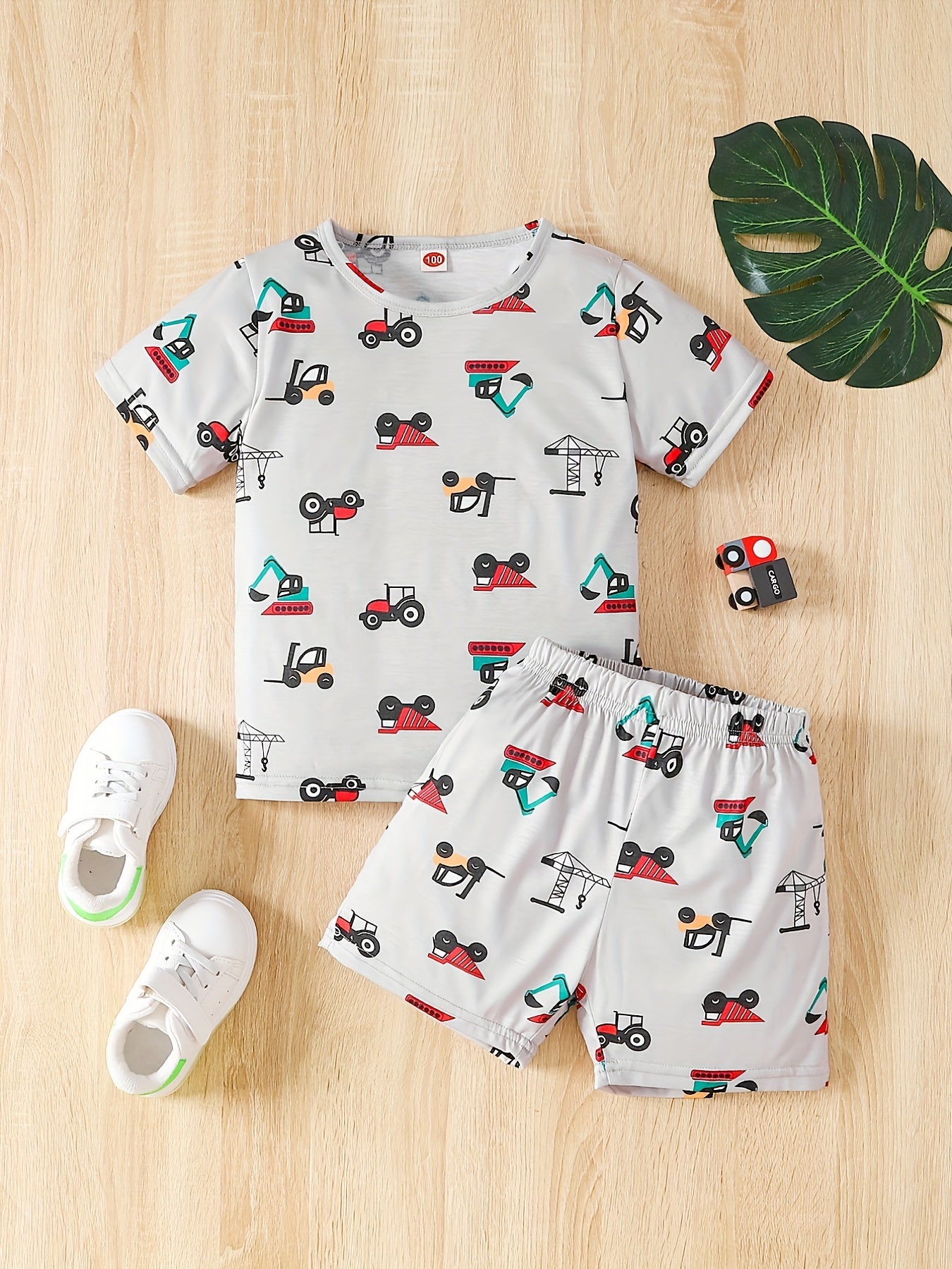 Boys Cartoon Engineering Cars T-shirt & Shorts Set