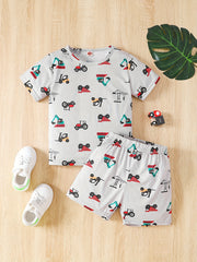 Boys Cartoon Engineering Cars T-shirt & Shorts Set