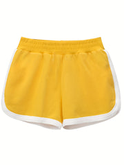 Girls' Contrast Binding Elastic Waist Casual Shorts