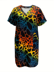 Women's Plus Stone & Ombre V Neck Stretch Dress