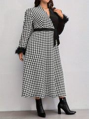 Colorblock Houndstooth Print Maxi Dress