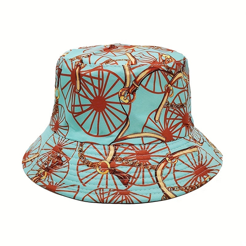 Reversible Chain Print Bucket Hat Casual Travel Beach Hats Unisex