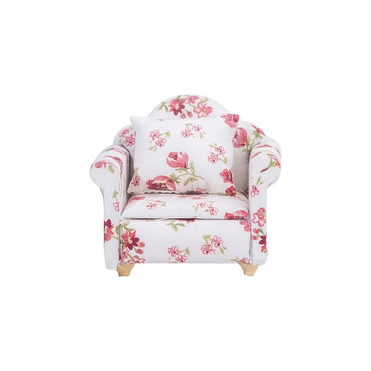Pink Floral Sofa with Cushions for Dollhouse & Fairy Garden Decor