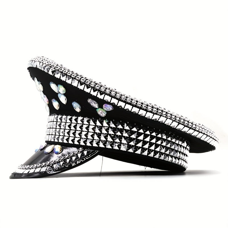 Crystal Rhinestone Bride Military Hat Hen Do Hip Hop Bridal Captain
