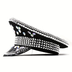 Crystal Rhinestone Bride Military Hat Hen Do Hip Hop Bridal Captain