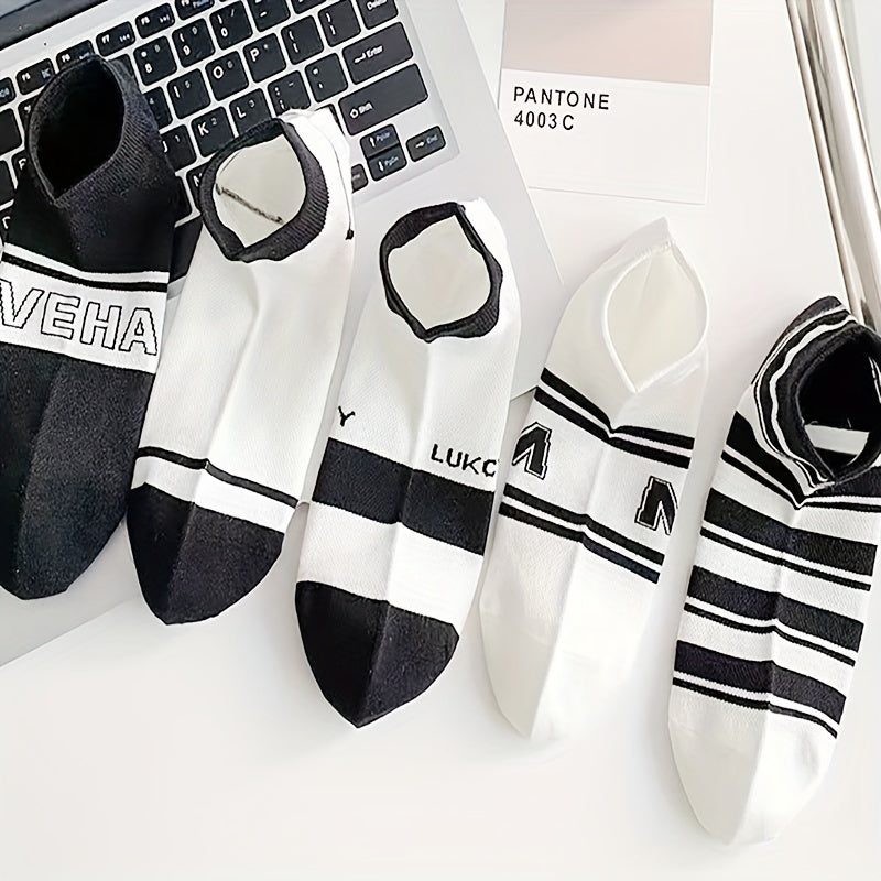 5 Pairs Striped Socks Soft & Lightweight Low Cut Ankle Socks Women's Stockings