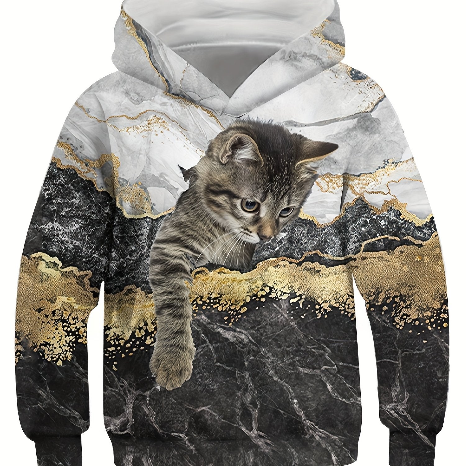 3D Cat Print Kid's Hoodie Unisex Pullover Hooded Long Sleeve Top