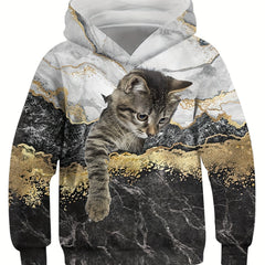 3D Cat Print Kid's Hoodie Unisex Pullover Hooded Long Sleeve Top