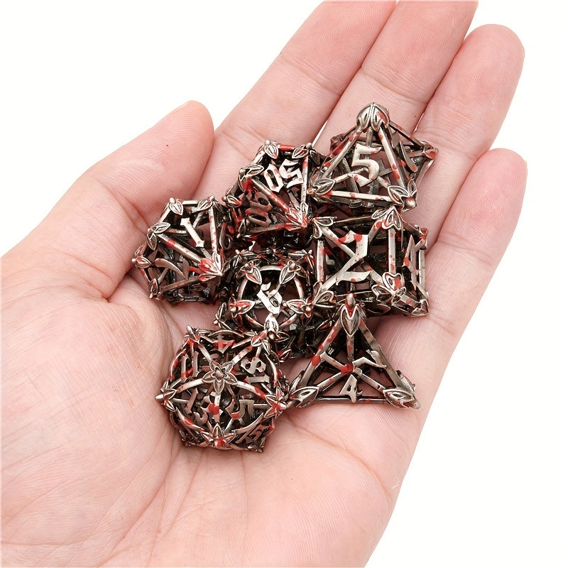 7pcs Metal Dice Set Vintage Floral Polyhedral - Collectible & Gift Idea