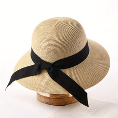 UPF50 Sun Hat Ribbon Bowknot Straw Hat French Style Wide Brim