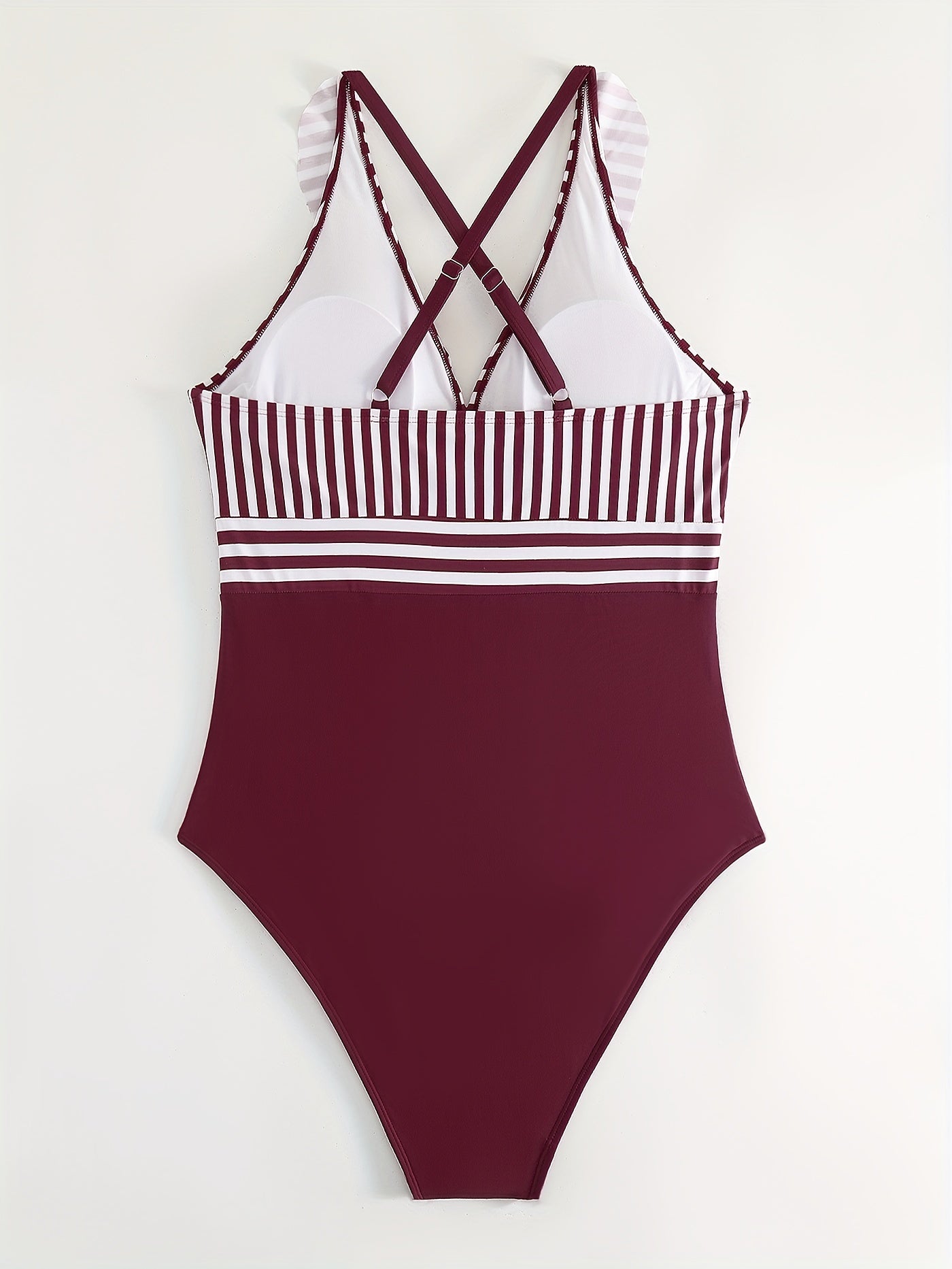 Colorblock Striped V Neck One Piece Swimsuit