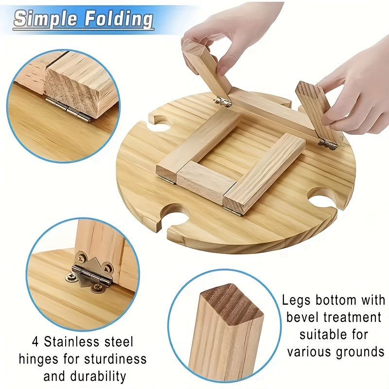 Foldable Wine Table Wooden Picnic Table With Wine Glass Holder