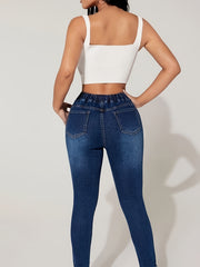 Solid Elastic High Rise Skinny Jeans