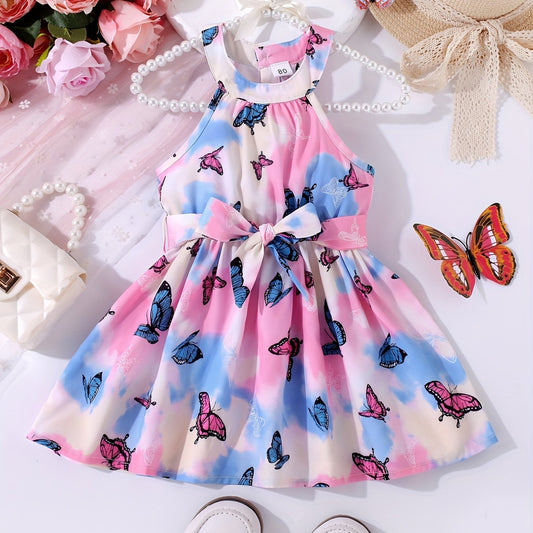 Cute Tie Dye Butterfly Halter Dress for Baby Girls