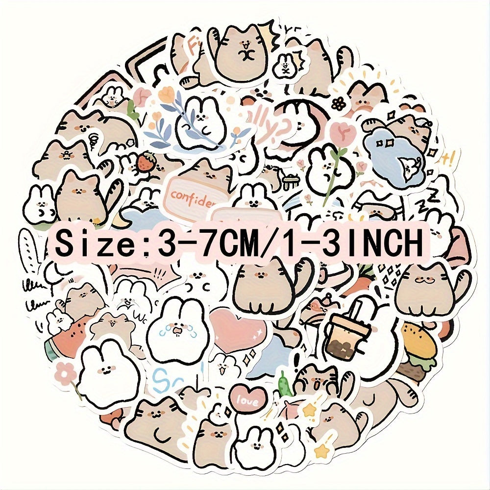 60pcs Little Rabbit Kitten Series Waterproof Sticker DIY Creative Sticker