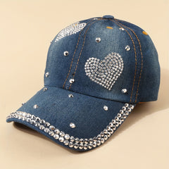 Retro Denim Baseball Cap with Artificial Diamond