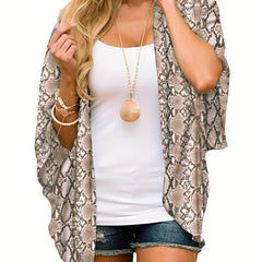 V Neck Print Cover Up Shirt Loose Fit Long Sleeves Women's Beachwear
