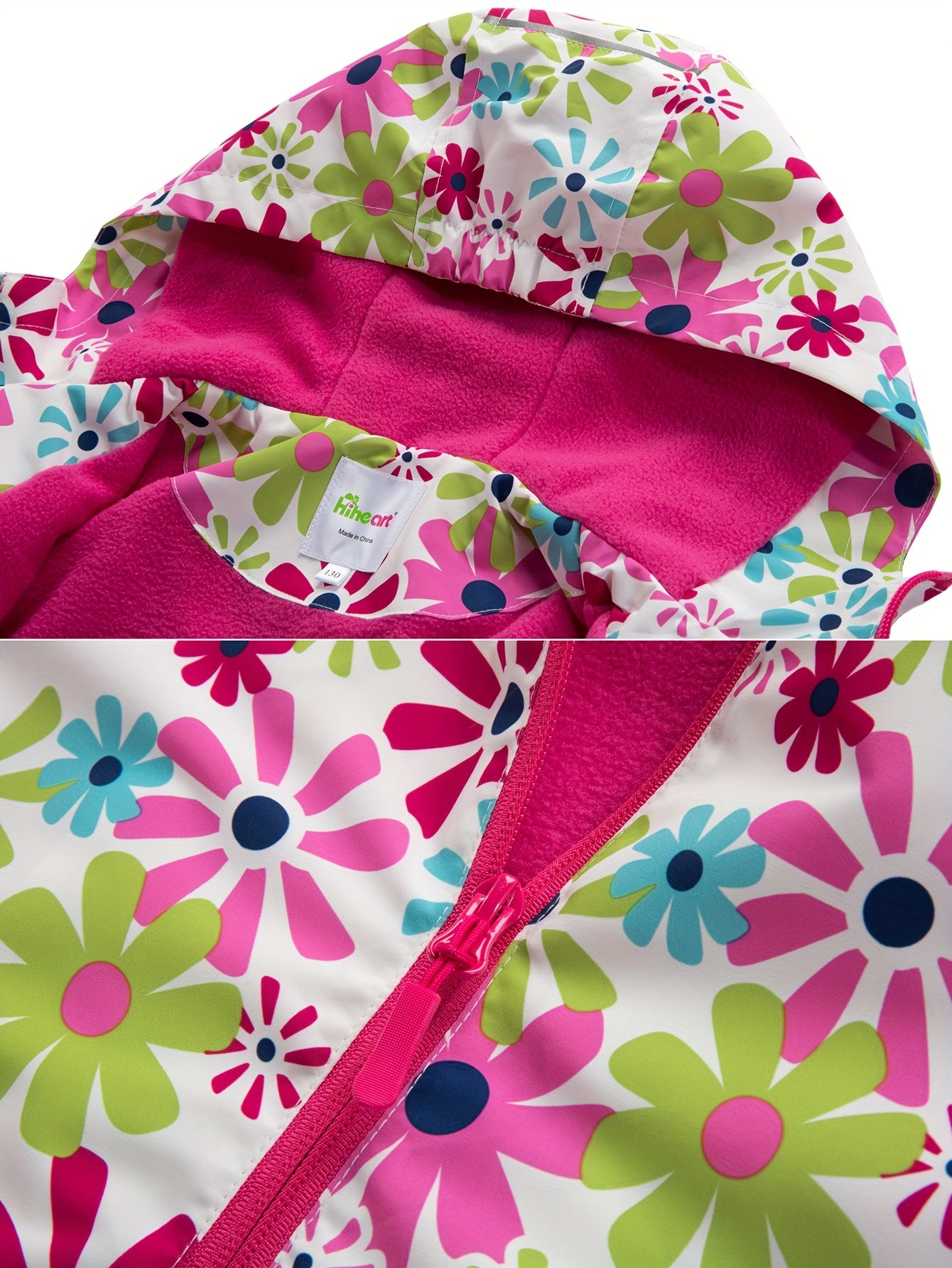 Girls Sunflower Fleece Hooded Jacket Waterproof Warm Sports