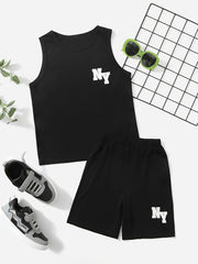 Boys NY Letter Graphic Tank Top & Shorts Set Kids Summer Clothes