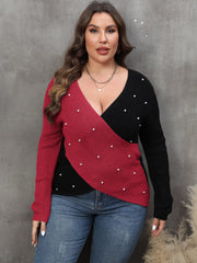 Colorblock Faux Pearl Decor Sweater