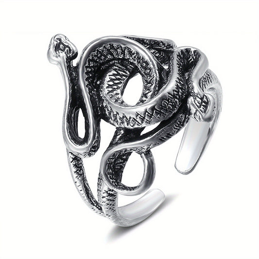 Punk Style Vintage Snake Pattern Zinc Alloy Adjustable Cuff Ring