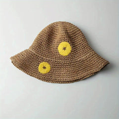 Sunflower Crochet Straw Sun Hat Wide Brim UV Protection Adjustable Basin Hat