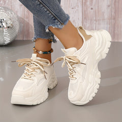 Women's Platform Mesh Sneakers Lace Up Low Round Toe Heightening Shoes