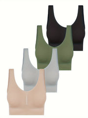4pcs Wireless Bras Comfy & Breathable Full Coverage Women's Lingerie