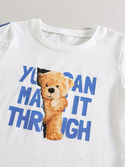 Boys Letter & Bear Casual Outfit Round Neck T shirt & Shorts