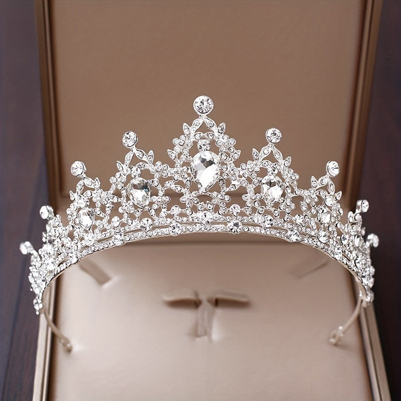 Silvery Crystal Bridal Tiara Faux Pearl Crown Head Jewelry