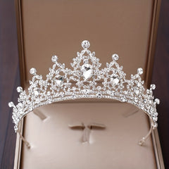 Silvery Crystal Bridal Tiara Faux Pearl Crown Head Jewelry