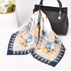 Floral Print Silk Square Scarf Bandana Shawl Neck Hair Accessory