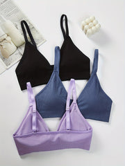 3pcs Wireless Plunge Bras Comfy & Breathable Women's Lingerie