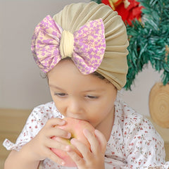 Soft Elastic Strip Flower Baby Hat Pink Bow Girl