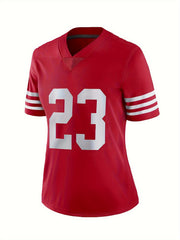 Women's No. 23 American Football Jersey Embroidered V-Neck Short Sleeve T-Shirt